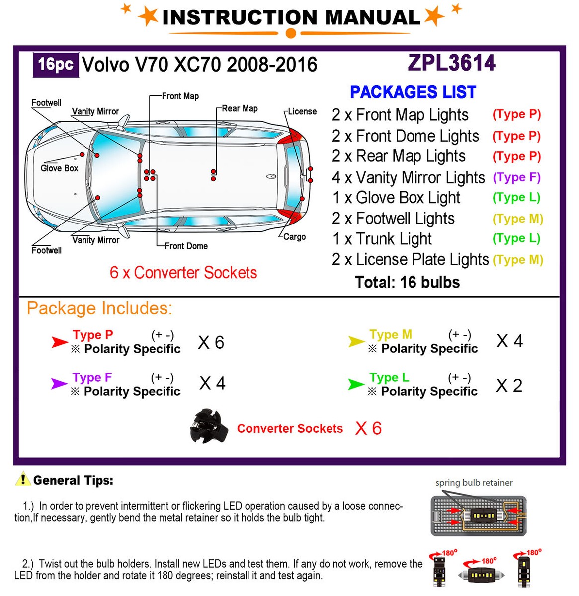 Kit Luci LED Per Interni Auto Compatibile Con Volvo XC60, XC70, XC90 (2002-2018), Chip Ad Alta Luminosità, Alluminio Per Rapida Dissipazione, Plug And Play, Per Targa, Baule, Portiere E Plafoniera