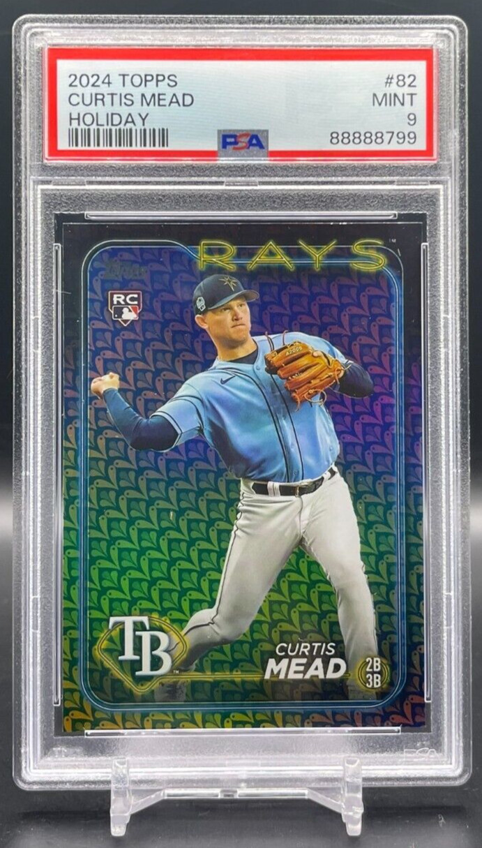 2024 Topps Series 1 Curtis Mead #82 Holiday Foil Rookie Card TB Rays PSA 9