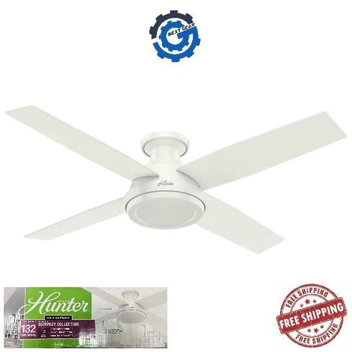 59248 New Hunter Fresh White Indoor Flush Mount Ceiling Fan with Remote 4-Blade - Picture 1 of 5