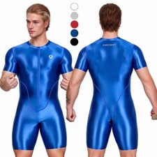 AMORESY Men's Glitzer Spandex Shortsleeve Swimwear Tracksuit Jumpsuit Bodysuit