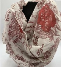 Harry Potter Scarf Marauders Map Burgundy  Cream Lightweight Infinity