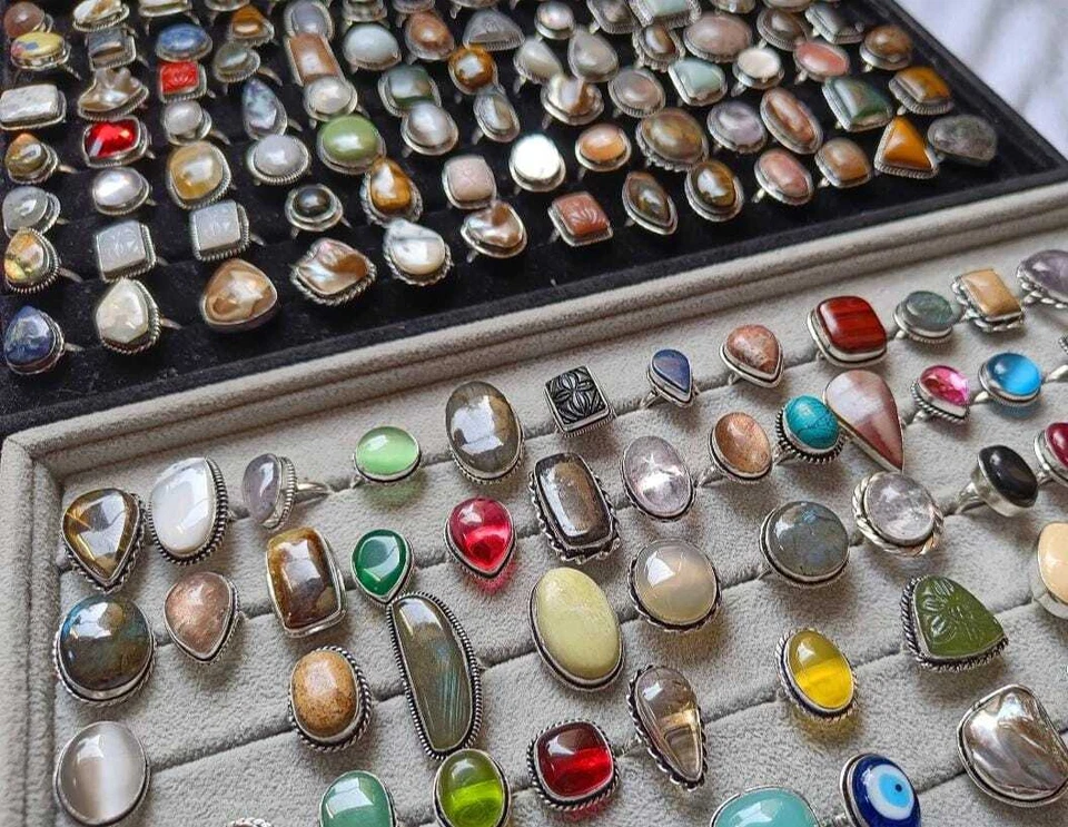 Bulk Labradorite & Mix Gemstone 925 Silver Plated Designer Ring Lot Jewelry - Image 4 of 4