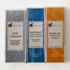 Eclat Bundle - Eye Cream, Glisten Up Hyaluronic Acid, Glow Up Vitamin C Serum