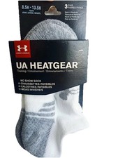 UA UNDER ARMOUR Boys Socks 3 Pair Sz XS 8.5K 13.5K KIDS White HEATGEAR No Show