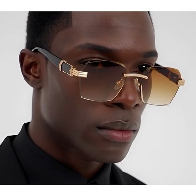 Hip Hop Style Sunglasses For Men Outfit UV400 Brown Gradient Lens Fashion Lentes