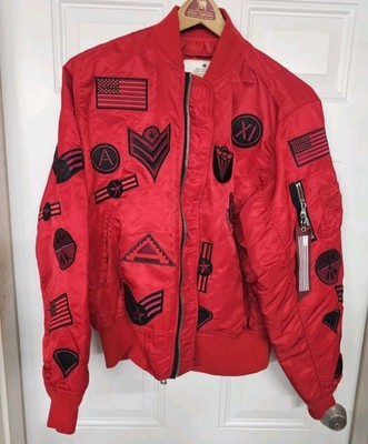 Smoke Rise Bomber Flight Jacket Mens M Red Patches Flag Full Zip