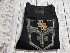 NEW Men  s Rock Revival Jeans Sz 38 X 32 Baran Straight Black 1807