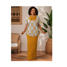 African Women's kente Ghana print Kaftan Top Long Skirt Set ,One Size.