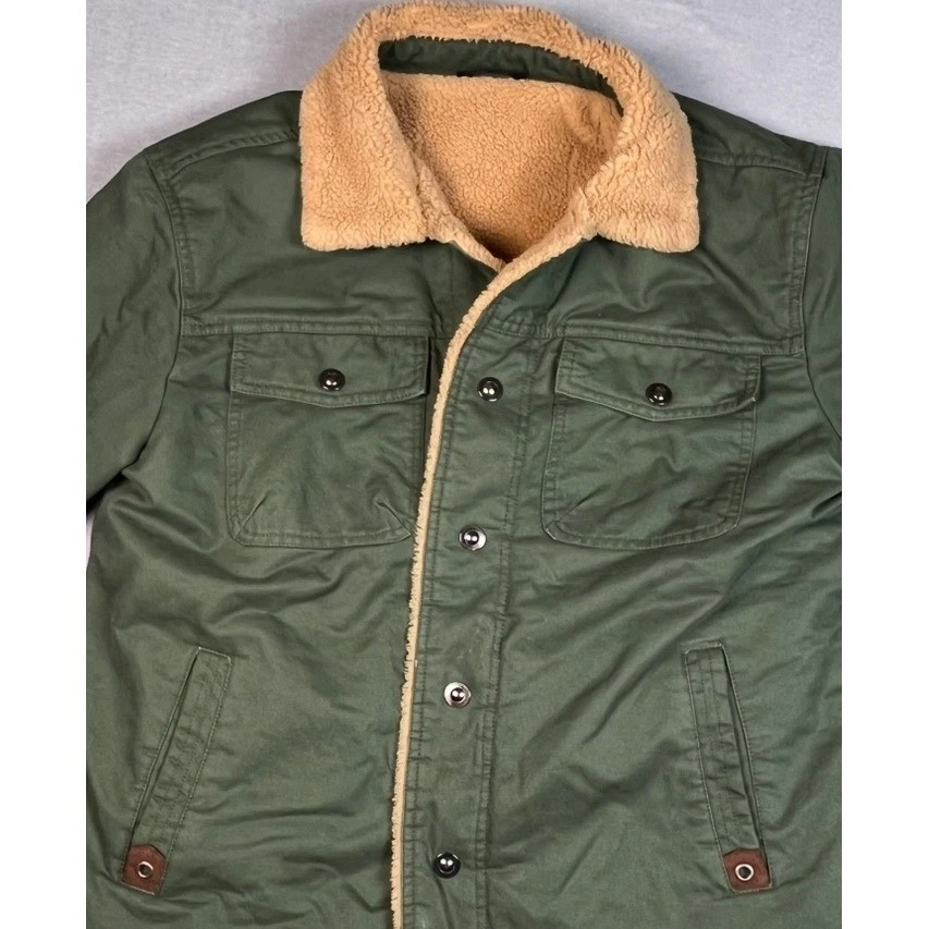 Graphene Heated Sherpa Lined Work Jacket Olive Canvas Military Chore Mens S