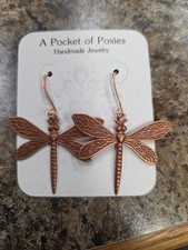 Dragonfly Earrings Copper Hook wire. Pocket Of Posies. Handmade. New