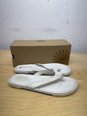 UGG Bennison Flip Flop Slide Leather White Men Size 13 Summer Shoes 1132739 