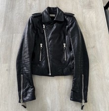 Ghesqiere Balenciaga Women's Black Lamb Leather Biker Jacket Zipper Size 40