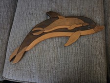 Dolphin Wall Plaque Inlaid Wood Euc