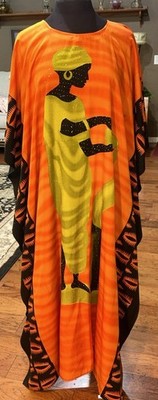 Kaftan MuMu Dress NF Women One Size Fits All Bold Orange Black Lime Green GUC
