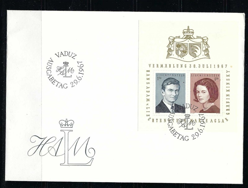 Liechtenstein 1967 #424 Souvenir Sheet Cover/Wedding of Prince Adam