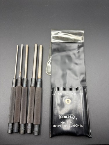 VINTGE NOS GENERAL TOOLS 5 PIECE 8" LONG DRIVE PIN PUNCH SET SPC76