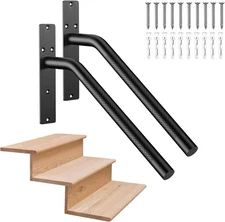 2 Pack 16 Inch Stair Handrails for 1-3 Steps, Black Stainless Steel