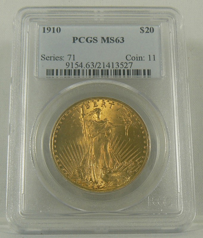 1910 $20 Gold Saint Gaudens Double Eagle PCGS MS63
