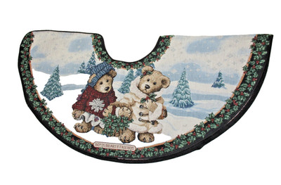 Boyds Bears Tapestry Christmas Tree Skirt Edmund and Bailey Gathering Holly 44''