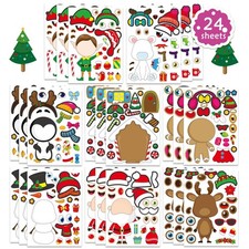 24 PCS Christmas Stickers for Kids, Make a Face Sticker, Stocking Stuffer