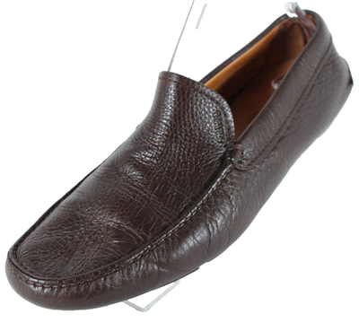 PRADA Dark Brown Cervo Leather Logo Detail Round-Toe Flat 