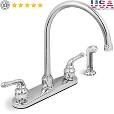 Lead Free Kitchen Faucet Two Handle High Arc Swivel Spout W/ Matching Spray New