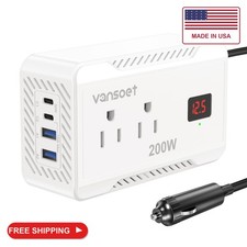 Vansoet 200W Car Power Inverter DC 12V to 110V AC Converter with PD 30W  15W 