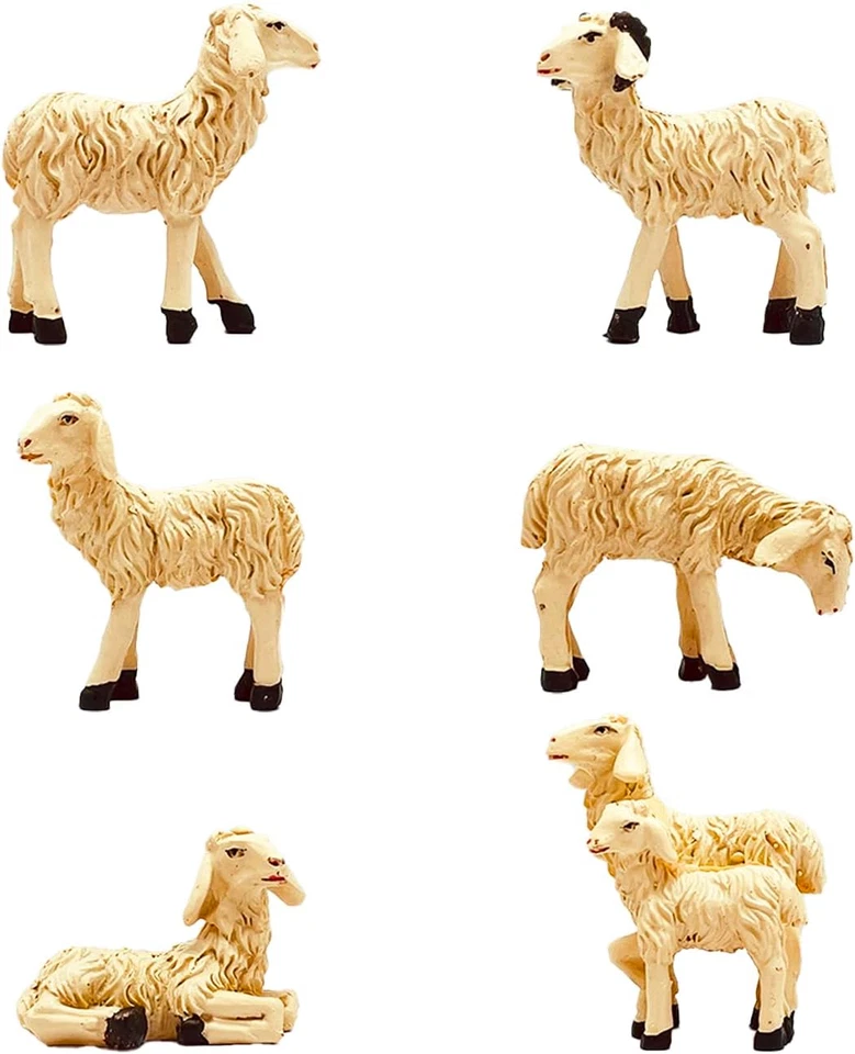 Set 6 Pezzi Pecorelle Bianche Da 20 Cm in Resina - Pecore per Presepe Da 11 Cm - - Immagine 2 di 4