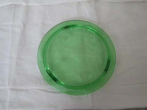 Vintage Vaseline Uranium Depression Glass 10" Footed Cake Plate