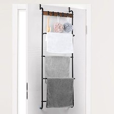 Over The Door Towel Rack Bathroom Behind Hooks without Basket Black and Wood