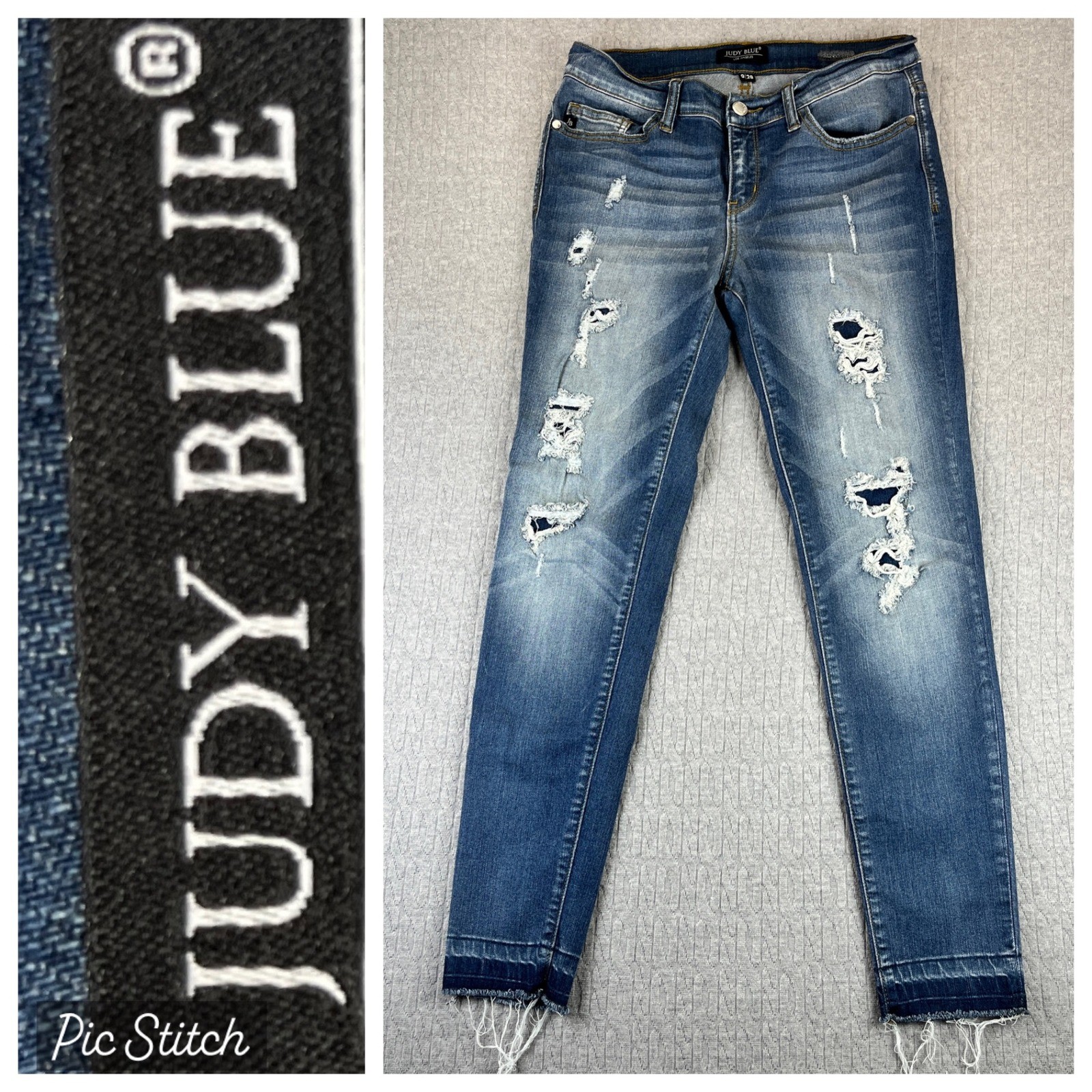 Judy Blue Slim Fit Jeans Women 9/29(27X28) Distressed Frayed Hem medium wash