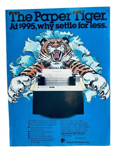 1978 Paper Tiger Printer Integral Data Systems Print Ad 8.5x11 inch Vtg Tech Ad - Picture 1 of 2