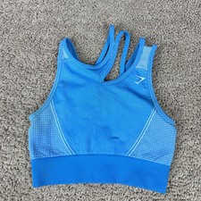 Gymshark Sports Bra Womens Small Blue Seamless Dry Strappy Gym Yoga Athletic Top