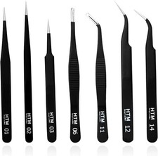 HengTianMei 7Pcs Precision Micro Tweezers Set, Anti-Static 7PCS, Multicolor