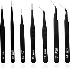 HengTianMei 7Pcs Precision Micro Tweezers Set, Anti-Static 7PCS, Multicolor 