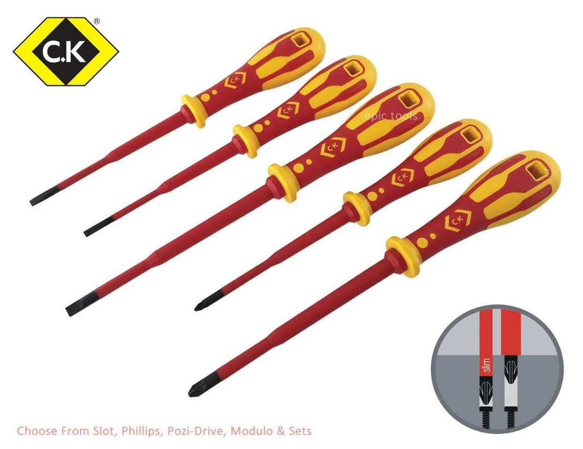 CK SLIM Shaft Dextro 1000v VDE Insulated Pozi Slot Phillips Modulo Screwdriver