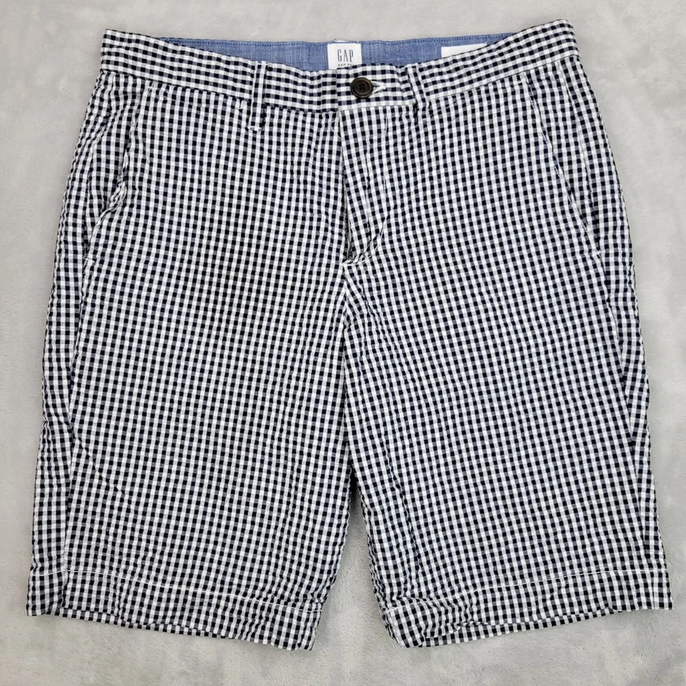 GAP Shorts Mens 28 Black White Gingham Check Seersucker Cotton Chino Pant Adult - Image 2 of 4