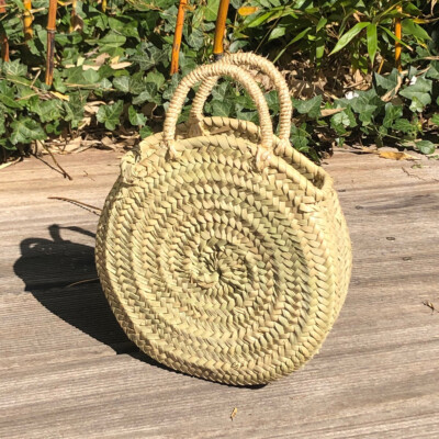 DAMEN HENKEL KORB TASCHE PALMBLATT BAST STROH MÄDCHEN STRAND BAG