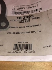 Sierra Circulation Pump Gasket 18-2993; Replaces: Volvo Penta 1378491