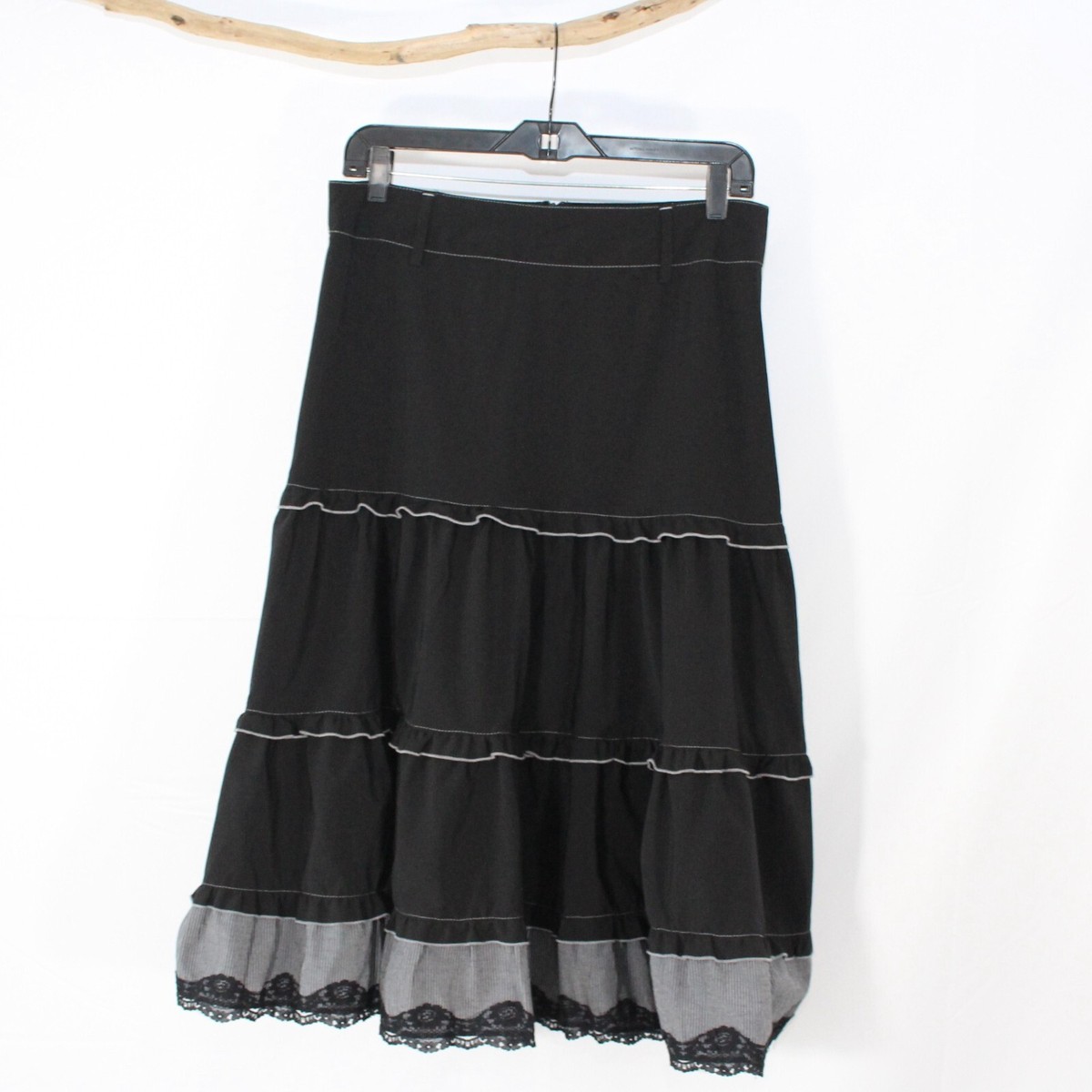 marie claire★Sense of luxury long skirt V-neck MC26 Marie Claire Boutiques Long Midi Modest Black Ruffle A-line