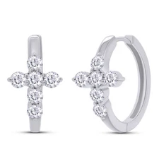 Moissanite Cross Hoop Earrings  925 Sterling Silver with 14K White Gold Plating