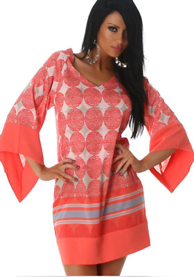 Damen Kimono Tunika Minikleid Seventy-Five Print ausgestellt Kimonoärmel L358