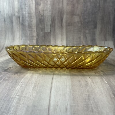 VTG INDIANA Carnival Glass Iridescent Marigold Pretzel Design Celery Bread Dish