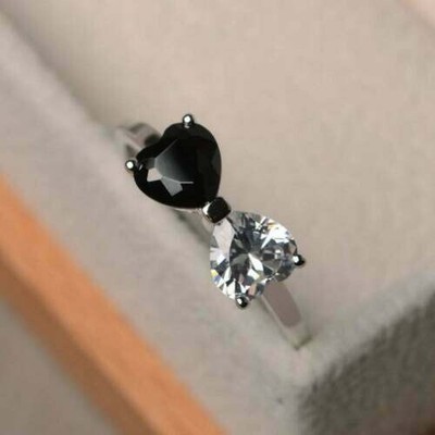 2 Ct Heart Cut Simulated Diamond two Stone Wedding Ring 14K 925 Sterling Silver