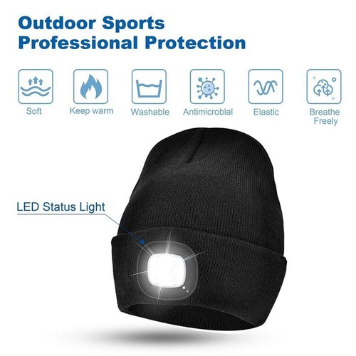 LED Beanie Fleece Hat Sports Warm Thermal Outdoor Cycling Ski Running UK - Picture 4 of 9