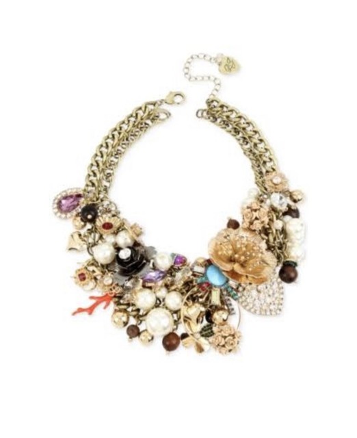 $195 Betsey Johnson  LUCKY CHARMS STATEMENT BIB NECKLACE B12168-no1 BL 42