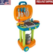 Kids BBQ Grill Toy Set Pretend Play Cooking Food Tools Lights Sounds 4.1 Lb New