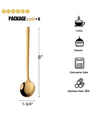 Set Of 6 Gold Plating Steel Ice Cream Cocktail Teaspoons Coffee Soup Tea Spoons