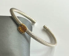 DAVID YURMAN CITRINE 18K & STERLING SILVER NOBLESSE CABLE 4MM CUFF BRACELET 6"