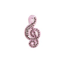 Music - Cleft Note - School - Band - Musical - Pink - Sequins - Iron On Patch